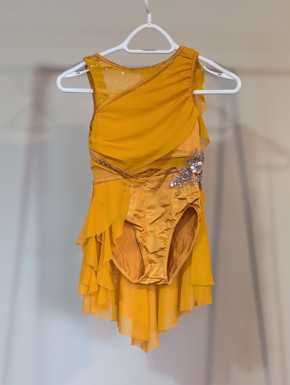Girls Yellow Dance Costume with Ruffle Skirt